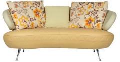 HomeTown Noble Leather & Fabric Two Seater Sofa in Yellow Colour