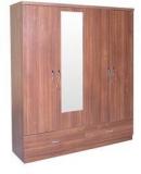 HomeTown Ultima Four Door Wardrobe With Mirror In Walnut Colour