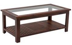 House Of Furniture Wooden Coffee Table With Glass Top In Teak Finish