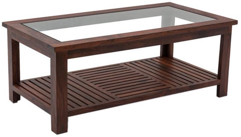 House of Furniture Wooden Coffee Table With Glass Top In Teak Finish