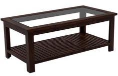 House Of Furniture Wooden Coffee Table With Glass Top In Walnut Finish