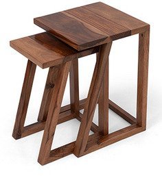 House Of Furniture Wooden Set Of Two Nesting Tables In Teak Finish