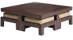 House Of Furniture Wooden Square Coffee Table Set In Brown Colour