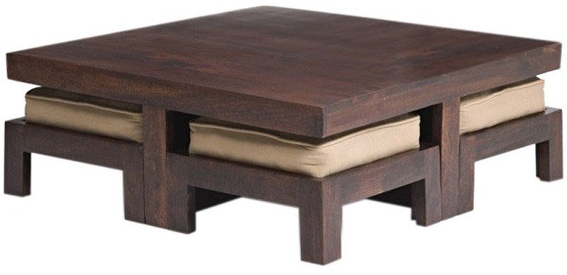 House Of Furniture Wooden Square Coffee Table Set in Brown colour