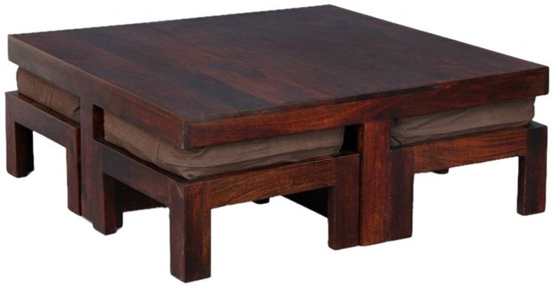 House Of Furniture Wooden Square Coffee Table Set in Walnut finish