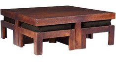 House Of Furniture Wooden Square Coffee Table With Four Stools In Light Honey Finish