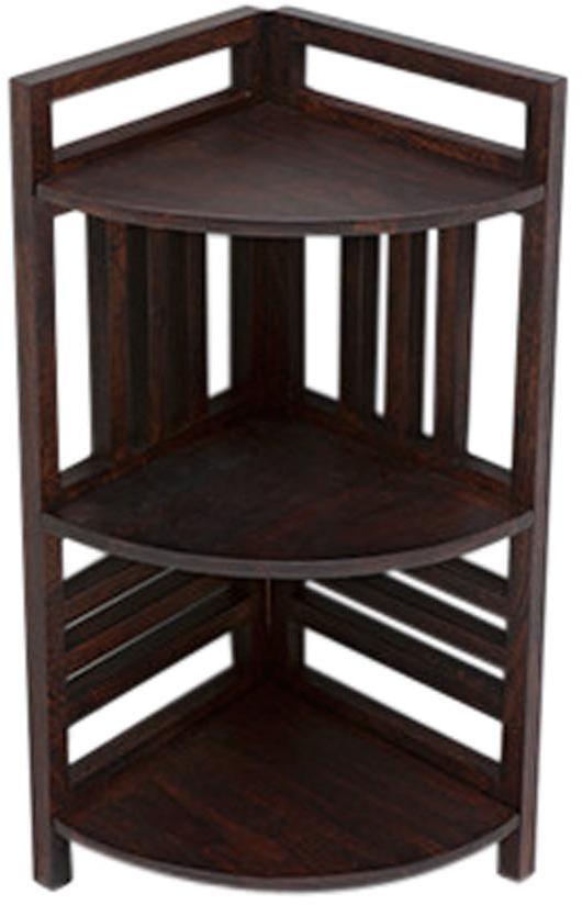 House of Furniture Wooden Three Shelf Cornor Display In Mahogany Finish