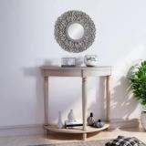 House Of Pataudi Hand Crafted Wooden Grey Mirror Frame With Off White Console Table For Living/Hallway Room Solid Wood Side Table