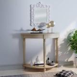 House Of Pataudi Hand Crafted Wooden White Mirror Frame With Off White Console Table For Living/Hallway Room Solid Wood Side Table