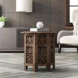 House Of Pataudi Wooden Handcrafted Carved Solid Folding Brown Coffee Table Solid Wood Side Table