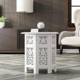 House Of Pataudi Wooden Handcrafted Carved Solid Folding White Coffee Table Solid Wood Side Table