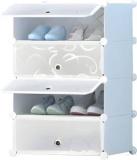 Huenish Portable 4 Layer Folding Shoe Rack Organizer with Door for Home and Office Use PP Collapsible Wardrobe