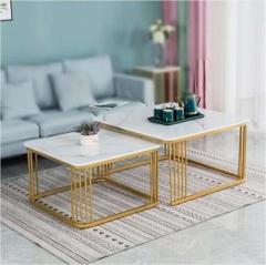 I V Enterprises Coffee Table For Living room Table Top Wood With Marble Finish Table faram Metal Metal Console Table