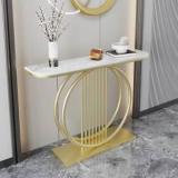 Ind Quality Gold And White Circular Console Accent Table, Metal Frame Steel Console Table