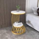 India Wood Mart Wrought Iron Double Top Modern Round 2 Tier Side Table For Home Office Decor Metal Bedside Table