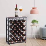 Indian Decor 20180 Metal Wood Frame Wine Shelf for Home Bar Cabinet Pantry, 32 Bottles Solid Wood Bar Cabinet