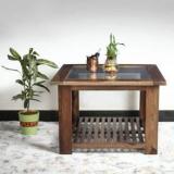 Indikasa Solid Sheesham Wood And Glass On Top Solid Wood Coffee Table