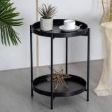 Interior Handicraft 21 Inch Tall Bedside 2 Tier Folding Round End Table For Home Bedroom Living Room Metal Side Table