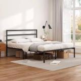 Jeometri Cairo Black Metal Platform Bed Frame/Mattress Foundation With Steel Slat Support Metal King Bed