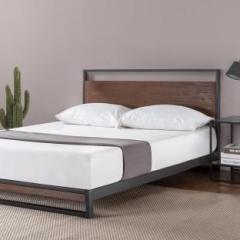 Jeometri Delhi Metal & Wood Platform Bed Frame With Headboard | Solid Steel Bedframe Metal Single Bed