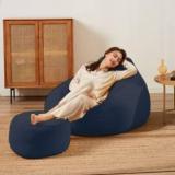 Kam's Lieu 4XL Bean Bag with Footrest | Ready To Use Faux Leather Teardrop Bean Bag With Bean Filling