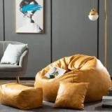 Kam's Lieu 4XL Premium Imported Leather Bean Bag With Footrest And Cushion | Ready To Use Teardrop Bean Bag With Bean Filling