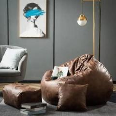 Kam's Lieu XXXL Premium Imported Leather Bean Bag with Footrest and Cushion | Ready To Use Teardrop Bean Bag With Bean Filling