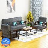 Kendalwood Furniture Solid Wood 5 Seater For Living Room Furniture Fabric 3 + 1 + 1 Sofa Set