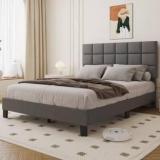 Klenta Home Decor Upholstered King Size Bed With Multi Box Design Headboard For Bedroom/ Hotel || Solid Wood King Bed