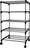 Konline Metallic Book Shelf With Caster Wheels, 5 Shelves Metal Open Book Shelf