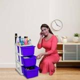 Kridha Purple Color 3 Layer Storage Drawer Organizer Plastic Free Standing Chest of Drawers