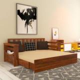 Krishna Wood Decor Sheesham Wood 3 Seater Italian Sofa Cum Bed With Side Pocket For Living Room 3 Seater Double Solid Wood Pull Out Sofa Bed