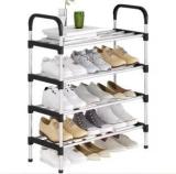 Krishyam 4 Layer Stackable Shoe Rack, Free Standing Stainless Steel Shoe Storage Shelf PP Collapsible Wardrobe