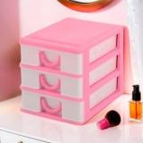 Kuber Industries 3 Layer Plastic Drawer Storage Organizer For Beauty Products | White & Pink Plastic Free Standing Cabinet