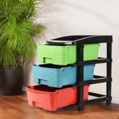 Kuber Industries 3 Tier Multipurpose Plastic Drawers Storage Organizer Rack | Multicolor Plastic Free Standing Chest of Drawers