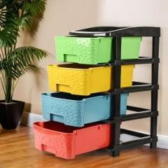 Kuber Industries 4 Tier Multipurpose Plastic Drawers Storage Organizer Rack | Multicolor Plastic Free Standing Chest of Drawers