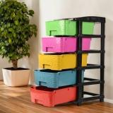 Kuber Industries 5 Tier Multipurpose Plastic Drawers Storage Organizer Rack | Multicolor Plastic Free Standing Chest Of Drawers