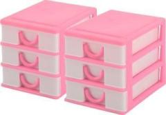 Kuber Industries Pack of 2 Plastic 3 Layer Storage Organizer For Beauty Products | White & Pink Plastic Free Standing Cabinet