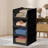 Kuber Industries Pack of 4 Plastic Storage Wardrobe Organizer for Almirah | Large | Black Plastic Free Standing Cabinet