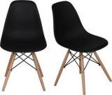 Lakdi 2 PCs Retro Eames Replica DSW Dining Chairs PP Moulded & Natural Wooden Legs Plastic Cafeteria Chair