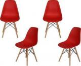 Lakdi 4 PCs Retro Eames Replica DSW Dining Chairs PP Moulded & Natural Wooden Legs Plastic Cafeteria Chair