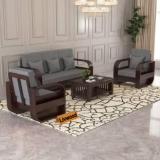 Livwood Sheesham Wood 5 Seater Sofa Set Wooden Sofa Set 5 Seater 3+1+1 Wooden Sofa Set Fabric 3 + 1 + 1 Sofa Set