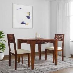 Loonart Solid Sheesham Wood Two Seater Dining Set CNC Design For Dining Room, Caf . Solid Wood 2 Seater Dining Set