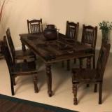 Loonart Solid Wood Six 6 Seater Dining Set With Iron Jaali For Dining Room, Hotel Solid Wood 6 Seater Dining Set