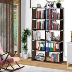 Lyzoo Wood Print 12 Shelf Book Organizer Metal Open Book Shelf