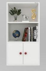 Mahaakaay Royal Engineered Wood Freestand Bookcase 3 Compartment with Door Almirah White Engineered Wood Cupboard