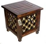 Manzees Beautiful Antique Wooden Stool With Brass Cutting Design Storage Stool For Living Room, Office And Bedroom Furniture Solid Wood Corner Table