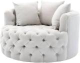 Manzees Beautiful Cuddle Chair | Premium Round Shaped Sofa With 3 Cushions |White Fabric 1 Seater Sofa