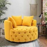 Manzees Premium Cuddle Chair | Barrel Chair | Rounded Shaped Sofa With 3 Cushion Yellow Fabric 1 Seater Sofa