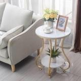 Manzees Wood & Wrought Iron Wooden Side Table With Gold And White Finish Solid Wood Side Table